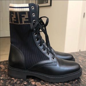 fendi leather combat boot with ff cuff